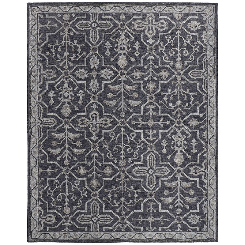 Weave & Wander Faris Rustic Farmhouse Flora Fauna Rug, Grey, 5X8 Ft