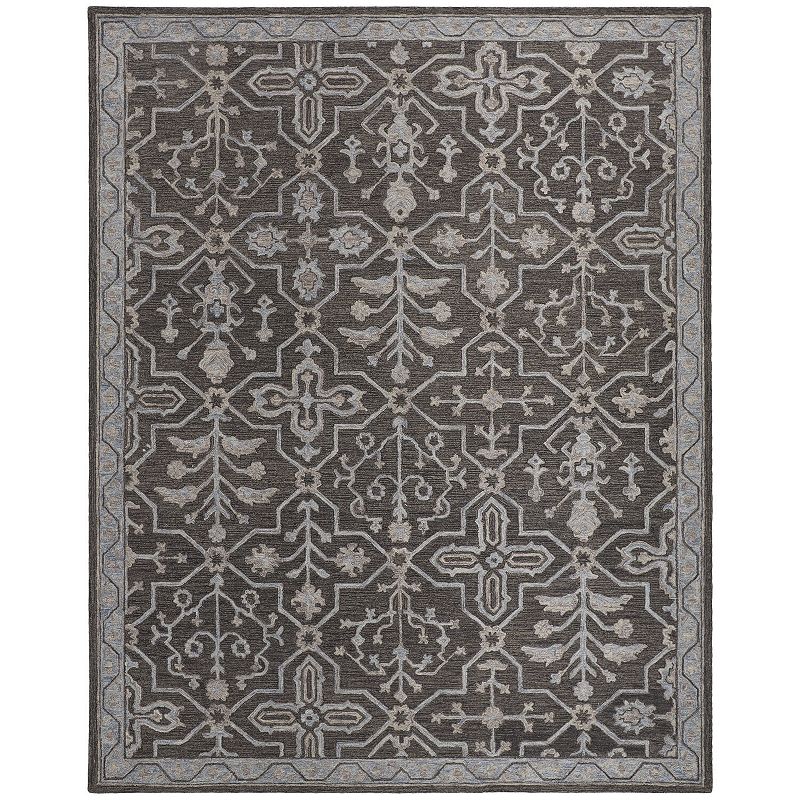 Weave & Wander Faris Rustic Farmhouse Flora Fauna Rug, Grey, 5X8 Ft