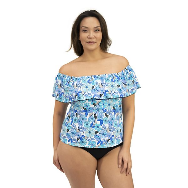 Plus size off the sales shoulder tankini