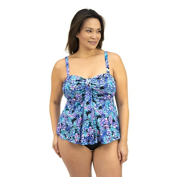 Plus Size A Shore Fit Cascade Athletic Mesh Waterfall Tankini Top