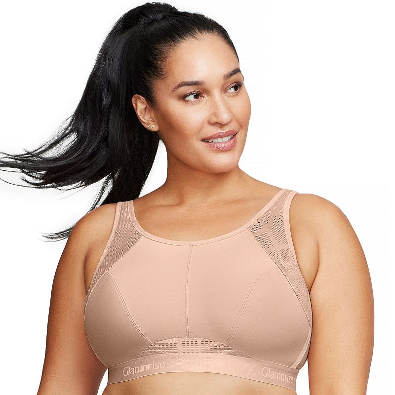 Plus Size Glamorise Full-Figure Wireless No-Sweat Mesh Sports Bra 1068, Women's, Size: 40 D, Cafe