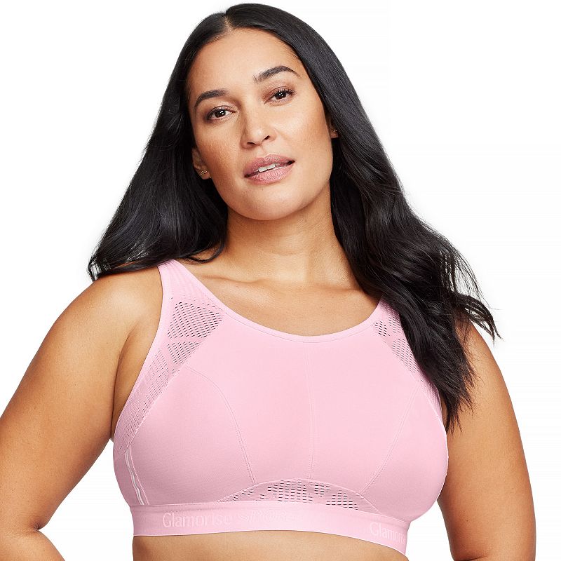 Plus Size Glamorise Full-Figure Wireless No-Sweat Mesh Sports Bra 1068, Women's, Size: 38 C, Pink