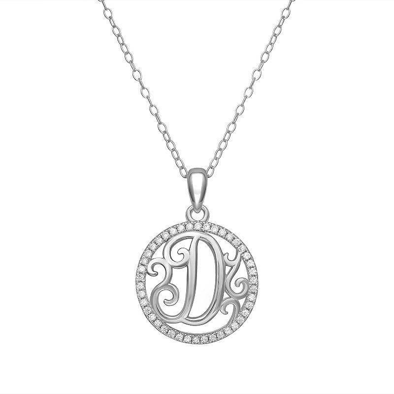 PRIMROSE Sterling Silver Cubic Zirconia Initial Pendant Necklace, Womens,
