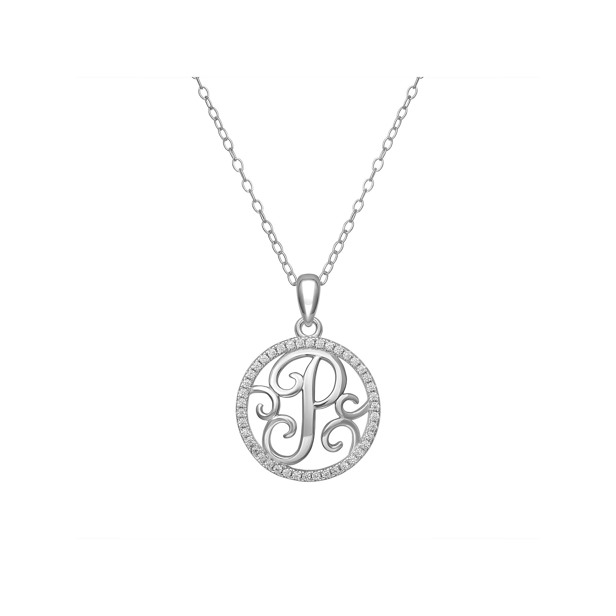PRIMROSE Sterling Silver Cubic Zirconia Initial Pendant Necklace, Womens,