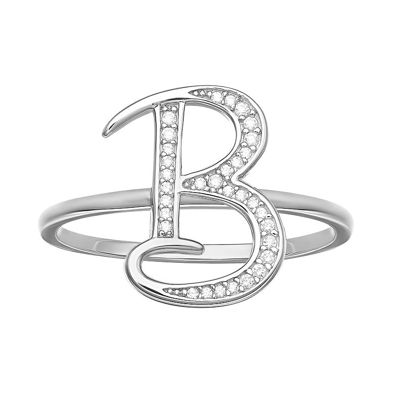 PRIMROSE Sterling Silver Cubic Zirconia Initial Ring, Womens, Size: 9, Whi