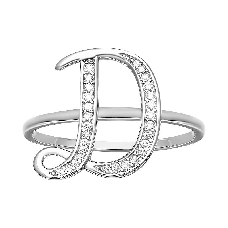 PRIMROSE Sterling Silver Cubic Zirconia Initial Ring, Womens, Size: 7, Whi