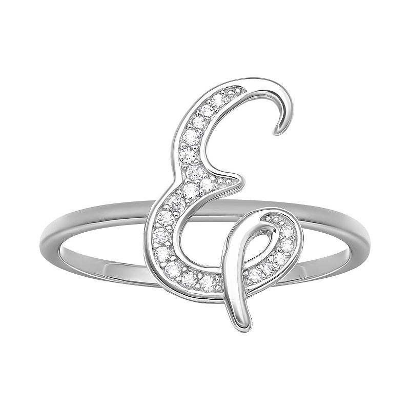 PRIMROSE Sterling Silver Cubic Zirconia Initial Ring, Womens, Size: 7, Whi