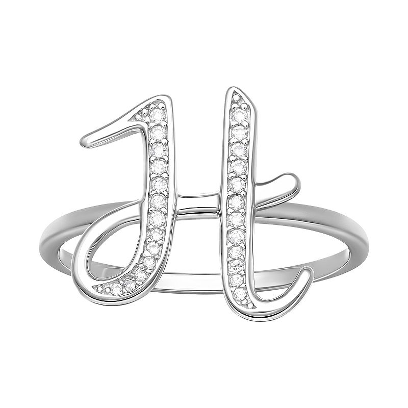 PRIMROSE Sterling Silver Cubic Zirconia Initial Ring, Womens, Size: 8, Whi