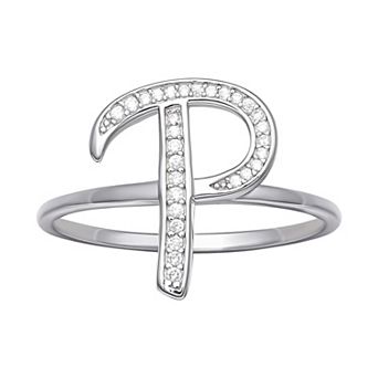 PRIMROSE Sterling Silver Cubic Zirconia Initial Ring