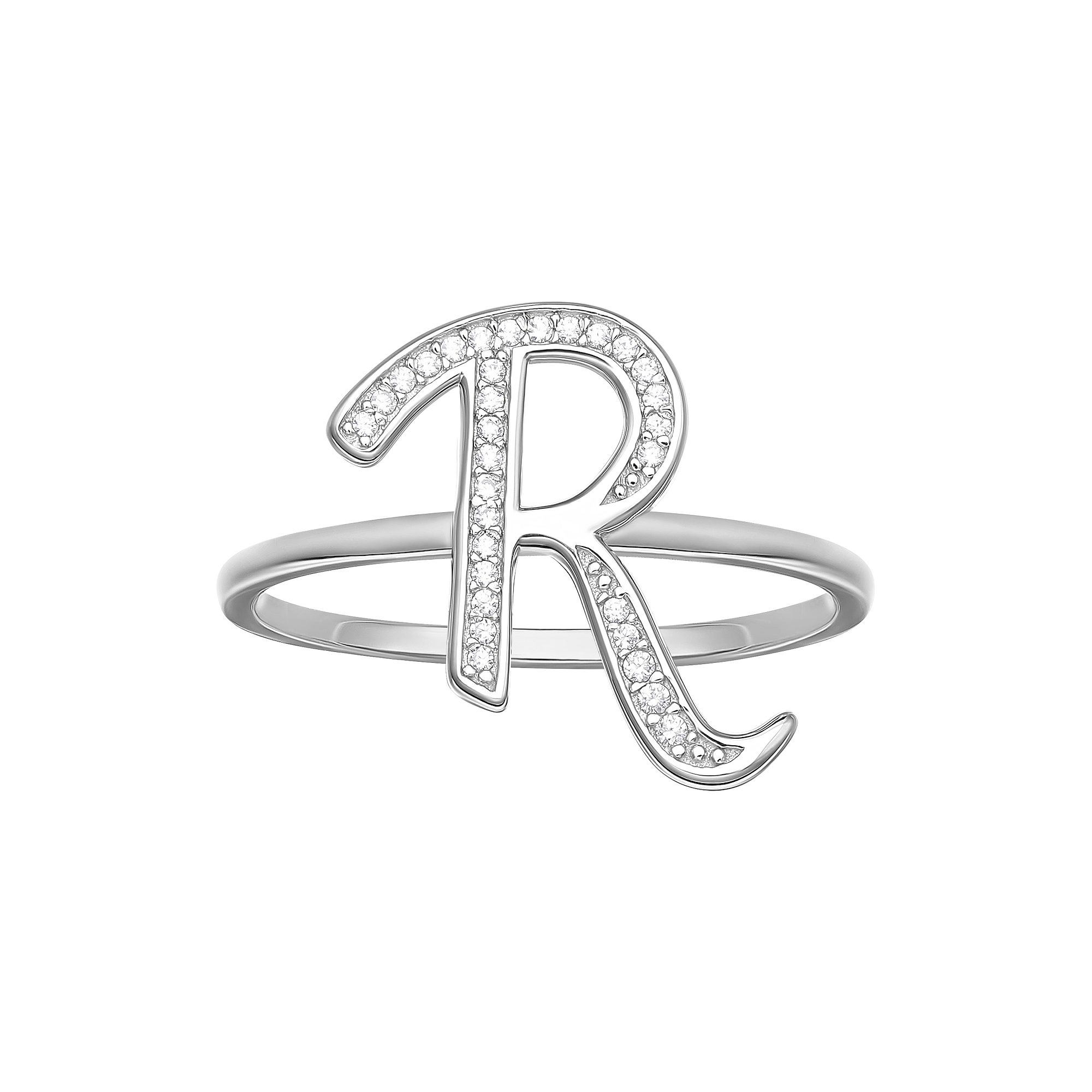 PRIMROSE Sterling Silver Cubic Zirconia Initial Ring, Womens, Size: 8, Ste