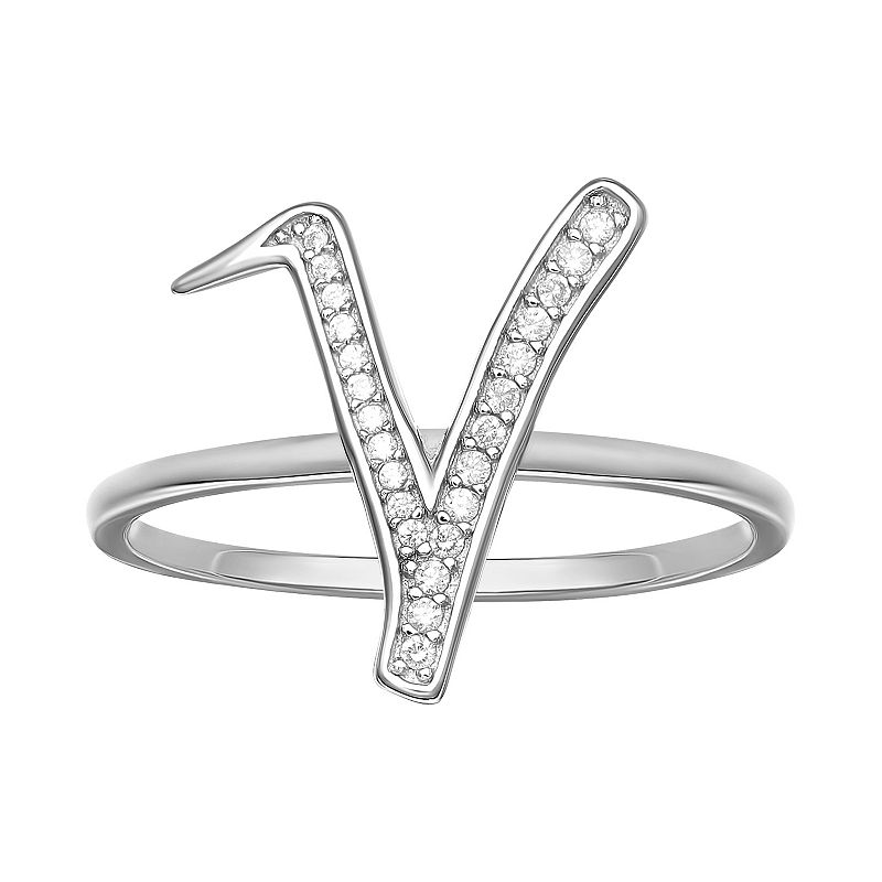 PRIMROSE Sterling Silver Cubic Zirconia Initial Ring, Womens, Size: 9, Whi