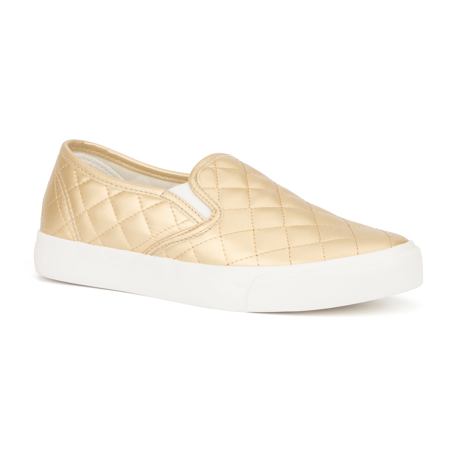 white quilted slip on shoes