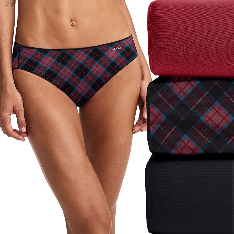 Women's Jockey® No Panty Line Promise® 3-Pack Bikini Panty Set 1770, Festive Plaid