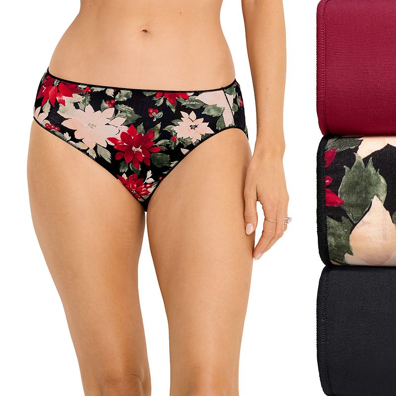 Women's Jockey® No Panty Line Promise® 3-Pack Bikini Panty Set 1770, Size: 8, Poinsetta Team
