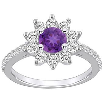 Alyson Layne 14k White Gold Round Amethyst & 3/4 Carat T.W. Diamond Halo Ring