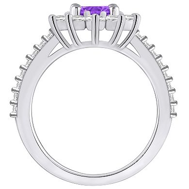Alyson Layne 14k White Gold Round Amethyst & 3/4 Carat T.W. Diamond Halo Ring