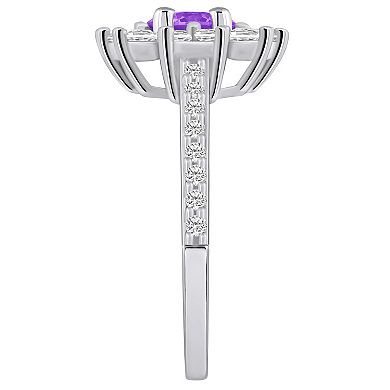 Alyson Layne 14k White Gold Round Amethyst & 3/4 Carat T.W. Diamond Halo Ring