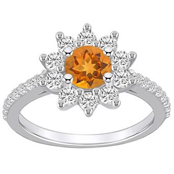 Alyson Layne 14k White Gold Round Citrine & 3/4 Carat T.W. Diamond Halo Ring