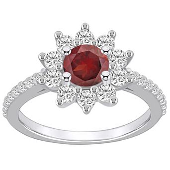 Alyson Layne 14k White Gold Garnet & 3/4 Carat T.W. Diamond Halo Ring