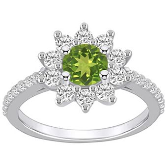 Alyson Layne 14k White Gold Peridot & 3/4 Carat T.W. Diamond Halo Ring