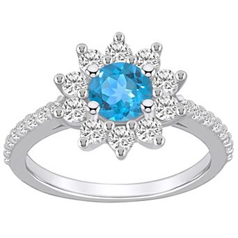 Alyson Layne 14k White Gold Blue Topaz & 3/4 Carat T.W. Diamond Halo Ring