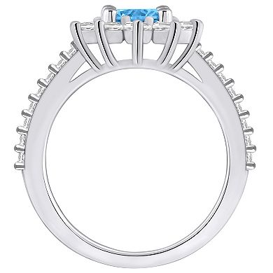 Alyson Layne 14k White Gold Blue Topaz & 3/4 Carat T.W. Diamond Halo Ring