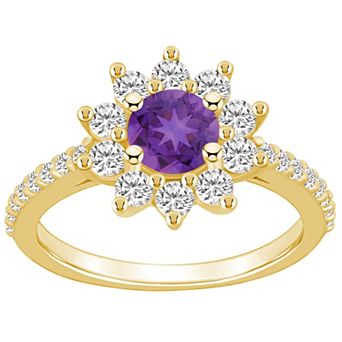 Alyson Layne 14k Gold Amethyst & 3/4 Carat T.W. Diamond Halo Ring