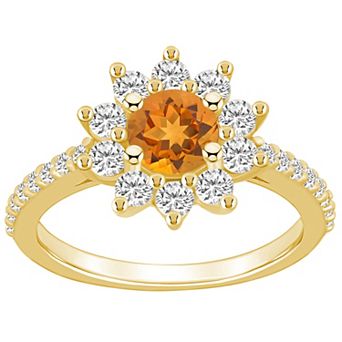 Alyson Layne 14k Gold Citine & 3/4 Carat T.W. Diamond Halo Ring