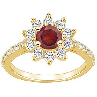 Alyson Layne 14k Gold Garnet & 3/4 Carat T.W. Diamond Halo Ring