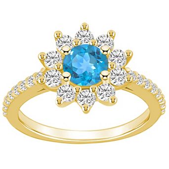 Alyson Layne 14k Gold Blue Topaz & 3/4 Carat T.W. Diamond Halo Ring