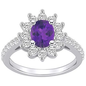 Alyson Layne 14k White Gold Oval Cut Amethyst & 7/8 Carat T.W. Diamond Halo Ring