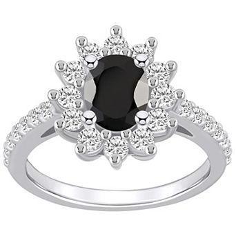 Alyson Layne 14k White Gold Oval Cut Onyx & 7/8 Carat T.W. Diamond Halo Ring