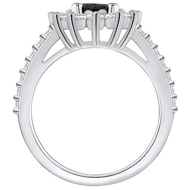 Alyson Layne 14k White Gold Oval Cut Onyx & 7/8 Carat T.W. Diamond Halo Ring