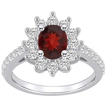 Alyson Layne 14k White Gold Oval Cut Garnet & 7/8 Carat T.W. Diamond Halo Ring