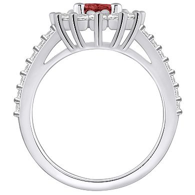 Alyson Layne 14k White Gold Oval Cut Garnet & 7/8 Carat T.W. Diamond Halo Ring