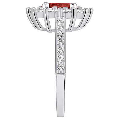 Alyson Layne 14k White Gold Oval Cut Garnet & 7/8 Carat T.W. Diamond Halo Ring