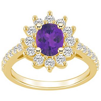 Alyson Layne 14k Gold Oval Cut Amethyst & 7/8 Carat T.W. Diamond Halo Ring