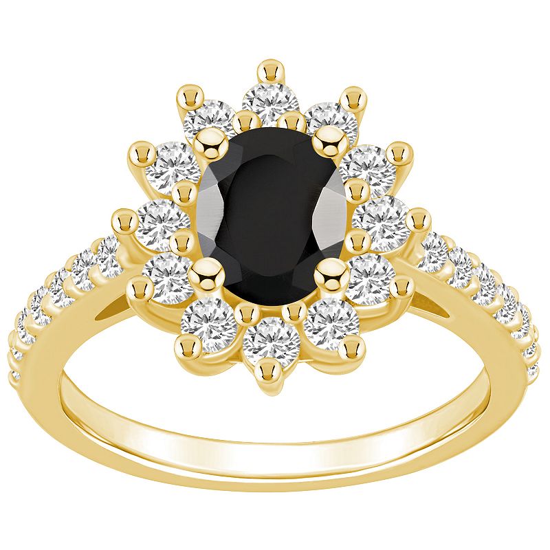 Alyson Layne 14k Gold Oval Cut Onyx & 7/8 Carat T.W. Diamond Halo Ring, Wom