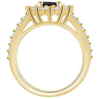 Alyson Layne 14k Gold Oval Cut Onyx & 7/8 Carat T.W. Diamond Halo Ring