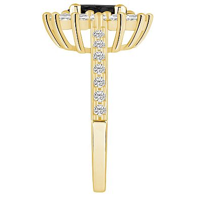 Alyson Layne 14k Gold Oval Cut Onyx & 7/8 Carat T.W. Diamond Halo Ring