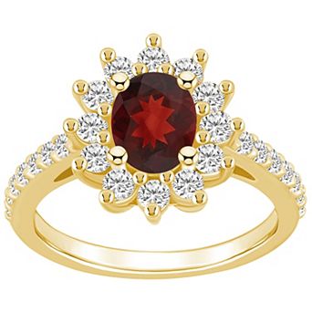 Alyson Layne 14k Gold Oval Cut Garnet & 7/8 Carat T.W. Diamond Halo Ring