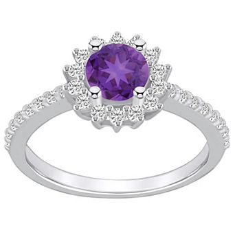 Alyson Layne 14k White Gold Amethyst & 1/2 Carat T.W. Diamond Halo Ring