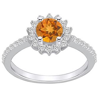 Alyson Layne 14k White Gold Citine & 1/2 Carat T.W. Diamond Halo Ring