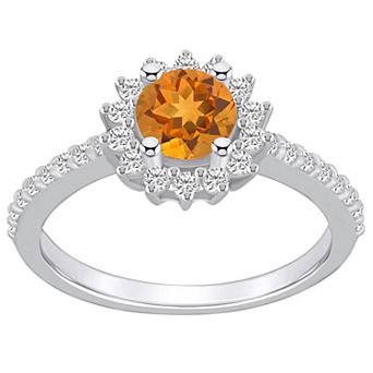 Alyson Layne 14k White Gold Citine & 1/2 Carat T.W. Diamond Halo Ring