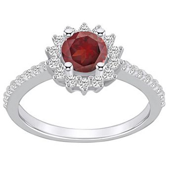 Alyson Layne 14k White Gold Garnet & 1/2 Carat T.W. Diamond Halo Ring