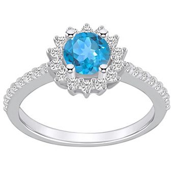 Alyson Layne 14k White Gold Blue Topaz & 1/2 Carat T.W. Diamond Halo Ring