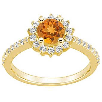 Alyson Layne 14k Gold Citine & 1/2 Carat T.W. Diamond Halo Ring