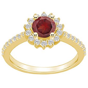 Alyson Layne 14k Gold Garnet & 1/2 Carat T.W. Diamond Halo Ring