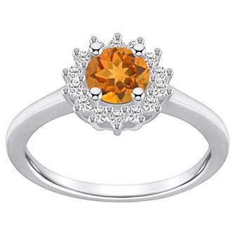 Alyson Layne 14k White Gold Citine & 1/4 Carat T.W. Diamond Halo Ring