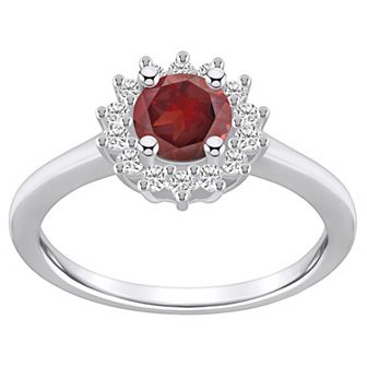 Alyson Layne 14k White Gold Garnet & 1/4 Carat T.W. Diamond Halo Ring
